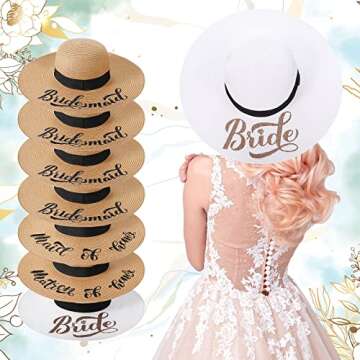 7 Pcs Bride and Bridesmaid Sun Hat Bulk Foldable Floppy Women Hat for Bachelorette Party Gift Honeym...