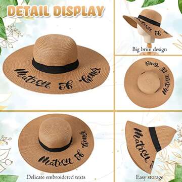 7 Pcs Bride and Bridesmaid Sun Hat Bulk Foldable Floppy Women Hat for Bachelorette Party Gift Honeymoon(Cute Style) White, Beige