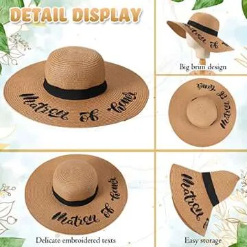 7 Pcs Bride and Bridesmaid Sun Hat Bulk Foldable Floppy Women Hat for Bachelorette Party Gift Honeymoon(Cute Style) White, Beige