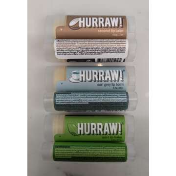 Hurraw! Coconut, Earl Grey, Mint Lip Balms, 3 Pack Bundle: Organic, Certified Vegan, Cruelty and Glu...