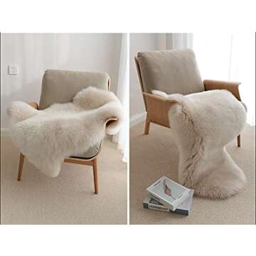 HUAHOO Premium Genuine Sheepskin Rug Linen Real Australia Sheepskin Natural Luxury Fluffy Lambskin F...