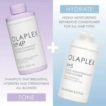 Olaplex No. 4P Blonde Enhancing Toning Shampoo, 8.5 Fl Oz + No. 5P Blonde Enhancer™ Toning Conditioner, Repairs, Hydrates, & Brightens All Blonde, Lightened, & Grey Hair