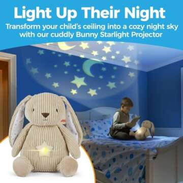 Litti City LED Plush Bunny Starlight Projector - Light Up Stuffed Bunny Animal for Kids, Night Light Plush Toy Bunny, Star/Moon Pattern - Bunny Stuffed Animal Night Light Up Toy, 13"