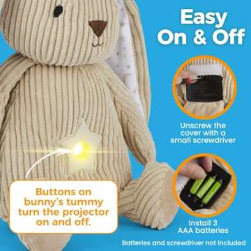 Litti City LED Plush Bunny Starlight Projector - Light Up Stuffed Bunny Animal for Kids, Night Light Plush Toy Bunny, Star/Moon Pattern - Bunny Stuffed Animal Night Light Up Toy, 13"
