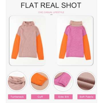 Dokotoo Women's Sweaters Fall 2024 Long Bat Sleeve Winter Clothes Warm Turtleneck Pullover Jumper Womens Fashion Color Block Halloween Sweaters Side Slit Knitted Sweater Tops Small Khaki