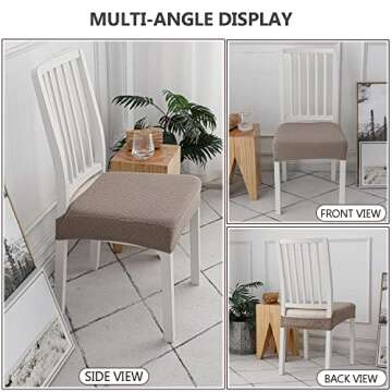 LANSHENG Stretch Seat Covers for Dining Room Chairs, Jacquard Waterproof Chair Seat Covers Kitchen Chair Seat Slipcovers Set of 6 Dining Room Chair Seat Covers (Taupe, 6 Pcs)