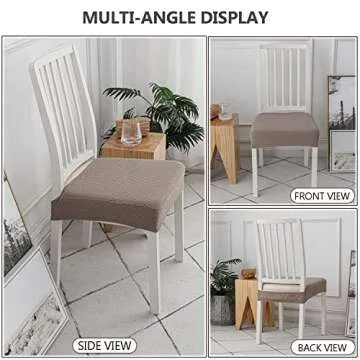 LANSHENG Stretch Seat Covers for Dining Room Chairs, Jacquard Waterproof Chair Seat Covers Kitchen Chair Seat Slipcovers Set of 6 Dining Room Chair Seat Covers (Taupe, 6 Pcs)