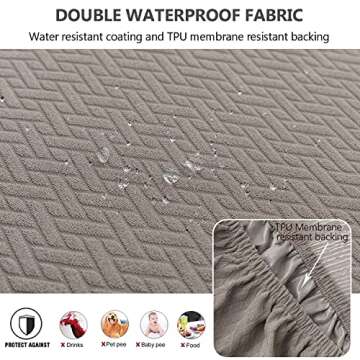 LANSHENG Stretch Seat Covers for Dining Room Chairs, Jacquard Waterproof Chair Seat Covers Kitchen Chair Seat Slipcovers Set of 6 Dining Room Chair Seat Covers (Taupe, 6 Pcs)