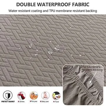 LANSHENG Stretch Seat Covers for Dining Room Chairs, Jacquard Waterproof Chair Seat Covers Kitchen Chair Seat Slipcovers Set of 6 Dining Room Chair Seat Covers (Taupe, 6 Pcs)