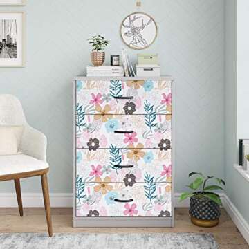 Mecpar Floral Wallpaper 17.71'' x 118'' Perennial Blooms Peel and Stick Vinyl Self Adhesive Removable Waterproof Wallpaper for Bathroom Cabinet Prepasted Decorative