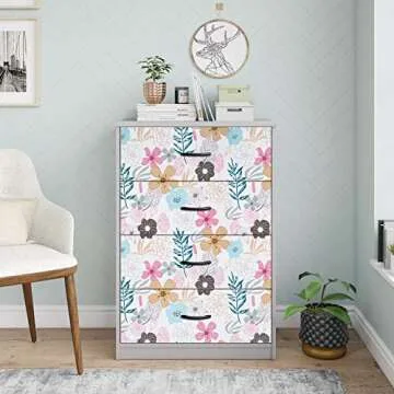 Mecpar Floral Wallpaper 17.71'' x 118'' Perennial Blooms Peel and Stick Vinyl Self Adhesive Removable Waterproof Wallpaper for Bathroom Cabinet Prepasted Decorative