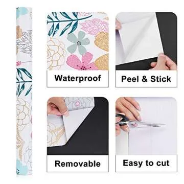 Mecpar Floral Wallpaper 17.71'' x 118'' Perennial Blooms Peel and Stick Vinyl Self Adhesive Removable Waterproof Wallpaper for Bathroom Cabinet Prepasted Decorative