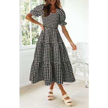 Bohemian Summer Plaid Midi Dress for Effortless Style