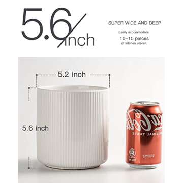 getstar Small Kitchen Utensil Holder for Kitchen Counter (H5.6” x W5.2”), Ceramic Cooking Utensil Holder with Cork Mat, Kitchen Decor for Counter (White, Utensils Not Included)