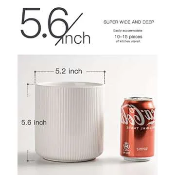 getstar Small Kitchen Utensil Holder for Kitchen Counter (H5.6” x W5.2”), Ceramic Cooking Utensil Holder with Cork Mat, Kitchen Decor for Counter (White, Utensils Not Included)