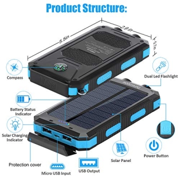 20000mAh Waterproof Solar Charger Dual USB Flashlight