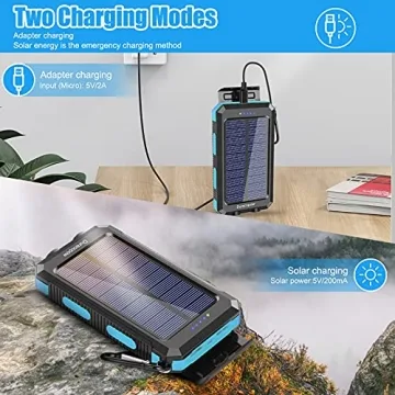 20000mAh Waterproof Solar Charger Dual USB Flashlight