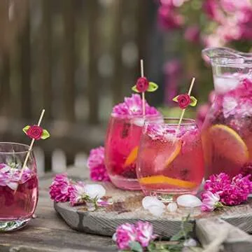 Minisland Hot Pink Rose Cocktail Picks for Elegant Parties