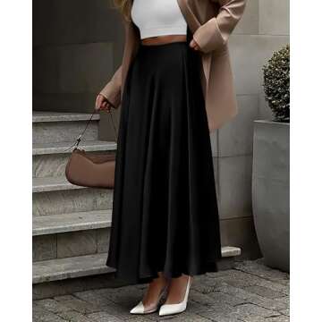 BTFBM Womens High Waist Satin Skirts Summer Fall Outfits 2025 Elegant Flowy A-Line Party Cocktail Maxi Skirt(Solid Black, X-Large)