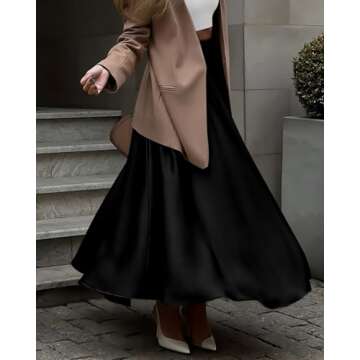 BTFBM Womens High Waist Satin Skirts Summer Fall Outfits 2025 Elegant Flowy A-Line Party Cocktail Maxi Skirt(Solid Black, X-Large)