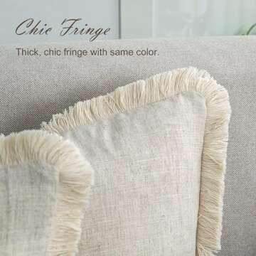 Mayler Yee Set of 2 Fringe Throw Pillow Covers with Tassel Trim for Farmhouse Living Room,Soft Cotton & Cozy Linen, Boho Sytle Decorative Home (Beige, 20x20 Inch)