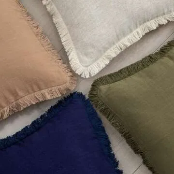 Mayler Yee Set of 2 Fringe Throw Pillow Covers with Tassel Trim for Farmhouse Living Room,Soft Cotton & Cozy Linen, Boho Sytle Decorative Home (Beige, 20x20 Inch)