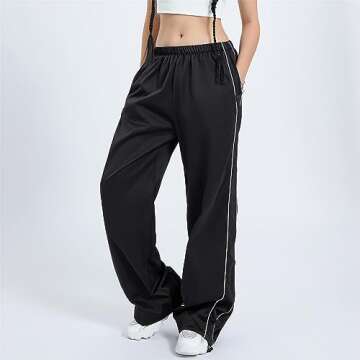 Miqil Women Baggy Parachute Pants - Y2K Cargo Style, Relaxed Fit
