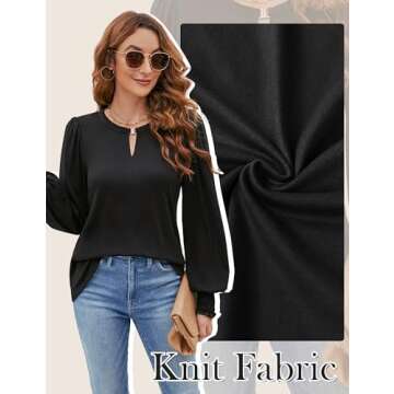 Blooming Jelly Womens Long Sleeve Dressy Casual Top Loose Fit Tee Shirt Fashion Blouse 2024 (Medium, Black)