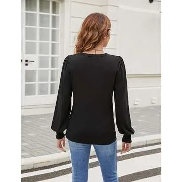 Blooming Jelly Womens Long Sleeve Dressy Casual Top Loose Fit Tee Shirt Fashion Blouse 2024 (Medium, Black)