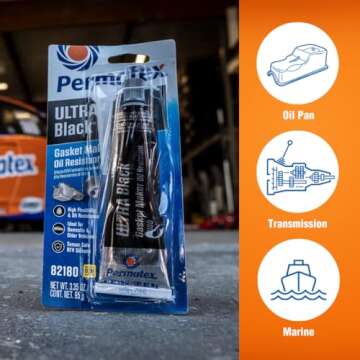 Permatex 82180 Ultra Black Maximum Oil Resistance RTV Silicone Gasket Maker, Sensor Safe And Non-Corrosive, For High Flex And Oil Resistant Applications 3 oz