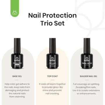 Beetles 3Pcs 15ml Top and Base Coat Builder Nail Gel Set No Wipe Gel Top Coat Base Gel Builder Extension Gel for Nails Shine Finish and Long Lasting Nail Protection Valentine's Day Gift for Women