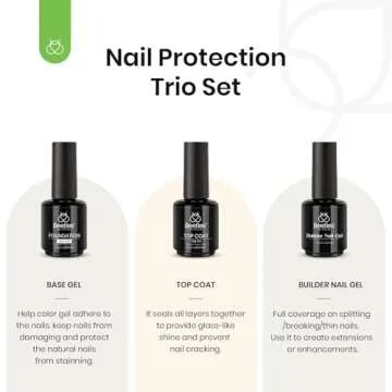 Beetles 3Pcs 15ml Top and Base Coat Builder Nail Gel Set No Wipe Gel Top Coat Base Gel Builder Extension Gel for Nails Shine Finish and Long Lasting Nail Protection Valentine's Day Gift for Women