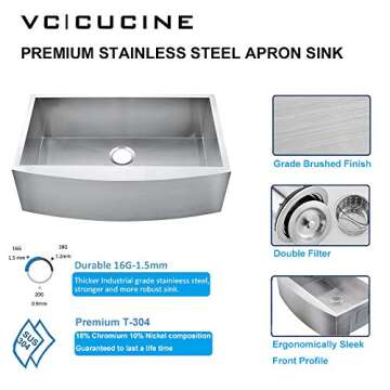 VCCUCINE Modern 33 Inch Stainless Steel Farmhouse Sink