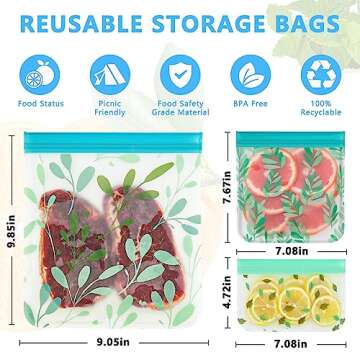 24 Pack Dishwasher Safe Reusable Bags Silicone, Leakproof Reusable Freezer Bags for Food Storage, Home Organization, Travel & Make-up, BPA-Free for Salad and Fruit