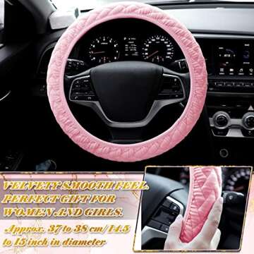 Tallew 8 Pcs Pink Cute Car Accessories Set Includes Fluffy Steering Wheel Cover 2 Seat Belt Shoulder...