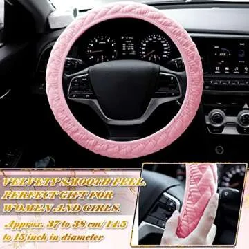 Tallew 8 Pcs Pink Cute Car Accessories Set Includes Fluffy Steering Wheel Cover 2 Seat Belt Shoulder...