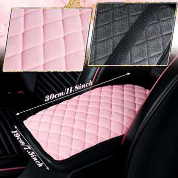 Tallew 8 Pcs Pink Cute Car Accessories Set Includes Fluffy Steering Wheel Cover 2 Seat Belt Shoulder Pads Auto Center Console Pad 2 Cup Holders 2 Bling Start Button Ring Sticker for Women Girls