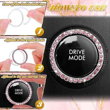 Tallew 8 Pcs Pink Cute Car Accessories Set Includes Fluffy Steering Wheel Cover 2 Seat Belt Shoulder Pads Auto Center Console Pad 2 Cup Holders 2 Bling Start Button Ring Sticker for Women Girls