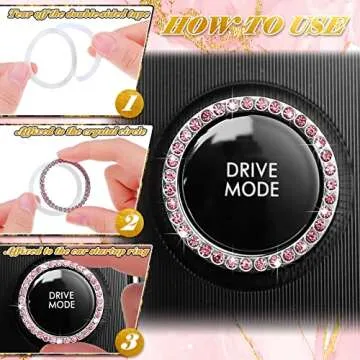Tallew 8 Pcs Pink Cute Car Accessories Set Includes Fluffy Steering Wheel Cover 2 Seat Belt Shoulder Pads Auto Center Console Pad 2 Cup Holders 2 Bling Start Button Ring Sticker for Women Girls