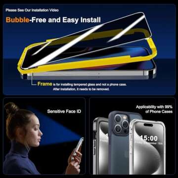 QHOHQ Privacy Screen Protector & Camera Lens for iPhone 15 Pro