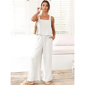 ANRABESS Women's Linen Summer Lounge Set Beach Vacation Outfit