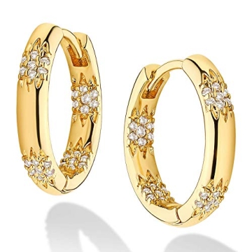 Elegant DREMMY STUDIOS Gold Flower CZ Huggie Hoop Earrings