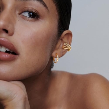 Elegant DREMMY STUDIOS Gold Flower CZ Huggie Hoop Earrings