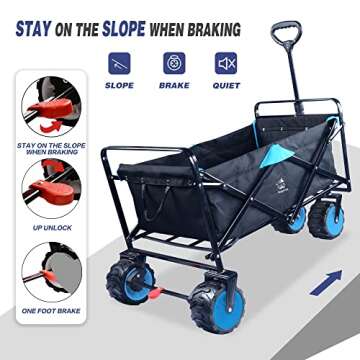 Collapsible Heavy Duty Folding Wagon Cart Utility Wagon All Terrain Beach Wheels Adjustable Handle L...