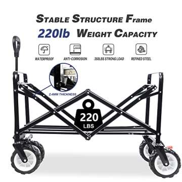 Collapsible Heavy Duty Folding Wagon Cart Utility Wagon All Terrain Beach Wheels Adjustable Handle Large Capacity Rolling Buggies Outdoor Garden cart for Beach Camping Shopping Sports (Black & Blue)