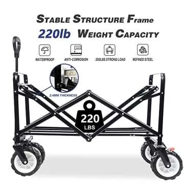 Collapsible Heavy Duty Folding Wagon Cart Utility Wagon All Terrain Beach Wheels Adjustable Handle Large Capacity Rolling Buggies Outdoor Garden cart for Beach Camping Shopping Sports (Black & Blue)