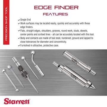 Starrett Edge Finder - Ideal for Flat, Straight Edges, Center Points and Scribed Lines - .200" Contact Diameter, .375" Body Diameter, Single End with Protective Case - 827A