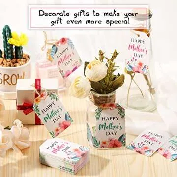 100 Pieces Happy Mother's Day Gift Tags Mother's Day Paper Gift Tags Mother's Day Hanging Labels with 100 Feet Natural Twine for DIY Crafts Mother' Day Party Favors