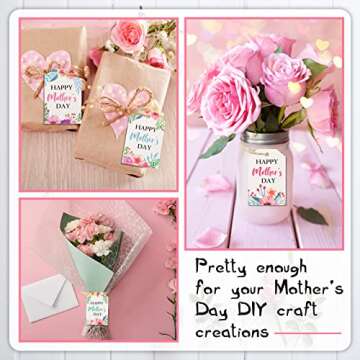 100 Pieces Happy Mother's Day Gift Tags Mother's Day Paper Gift Tags Mother's Day Hanging Labels with 100 Feet Natural Twine for DIY Crafts Mother' Day Party Favors