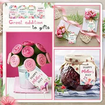 100 Pieces Happy Mother's Day Gift Tags Mother's Day Paper Gift Tags Mother's Day Hanging Labels with 100 Feet Natural Twine for DIY Crafts Mother' Day Party Favors